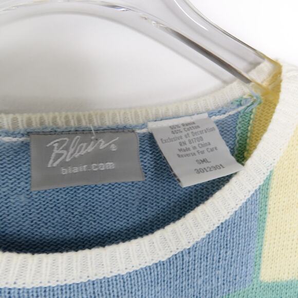 1980s Blair Pastel Color Block Short Sleeve Knit Top Large - Picture 5 of 7